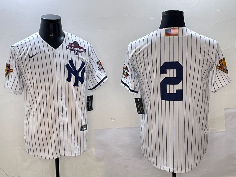 Men New York Yankees #2 No Name White Stripe Throwback Game 2025 Nike MLB Jersey style 2->new york yankees->MLB Jersey